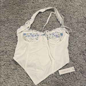 For Love And Lemons White Bra Top with Blue Floral Accents